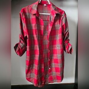 Women's Red Plaid Button-Up Shirt
